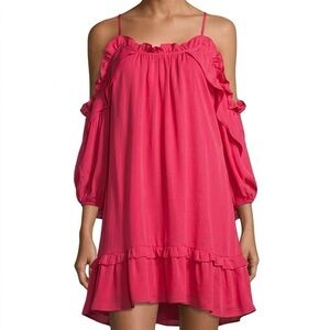 Parker Adrian Cold Shouldered Silk Ruffle Dress - size S